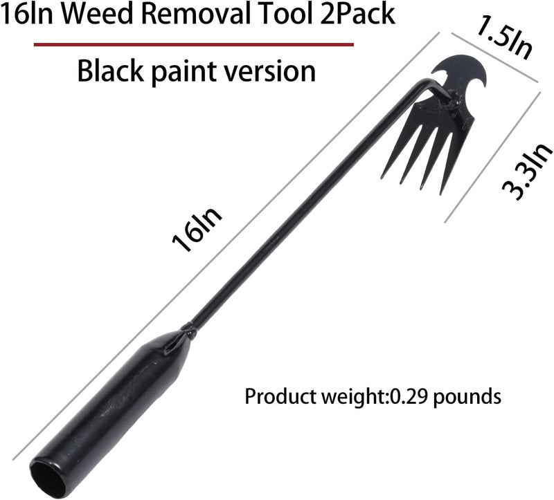 Young4us Garden Weed Pulling Tool Uprooting Weeding Tool, 4 Teeth Weed Puller Tool Manganese Steel Garden Weeder Tool for Vegetable Gardening Planting (Black, 2 Pack, 16 inches) - Image 2